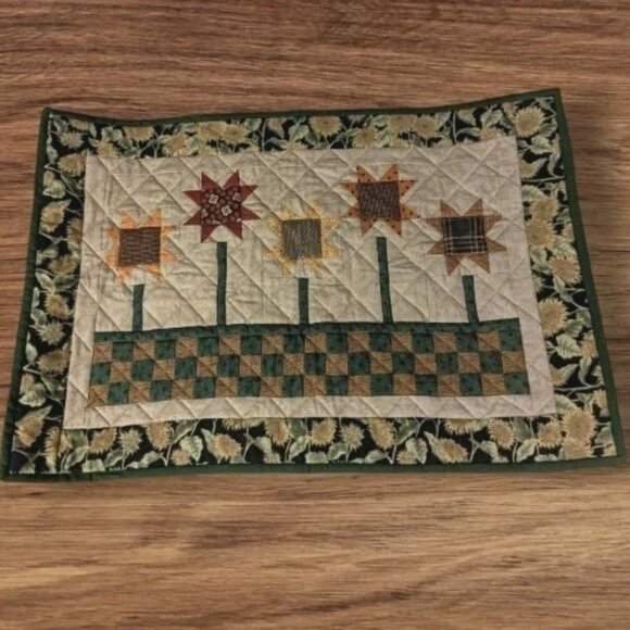 Handmade Quilted Wall Hanging Scrap Happy Flower Sunflowers Mumm Doll Blanket - Picture 1 of 16